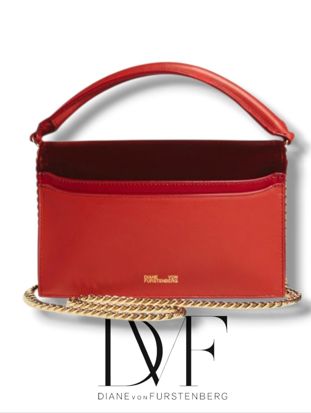 DVF Soiree Red Velvet Leather Top Handle Crossbody Shoulder Bag, NWOT